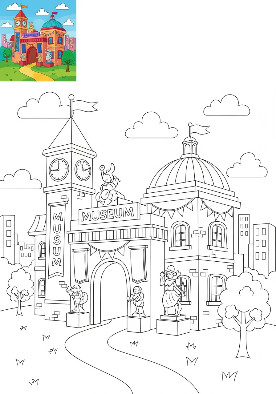 medium buildings and places Community Buildings museum kids coloring page 0