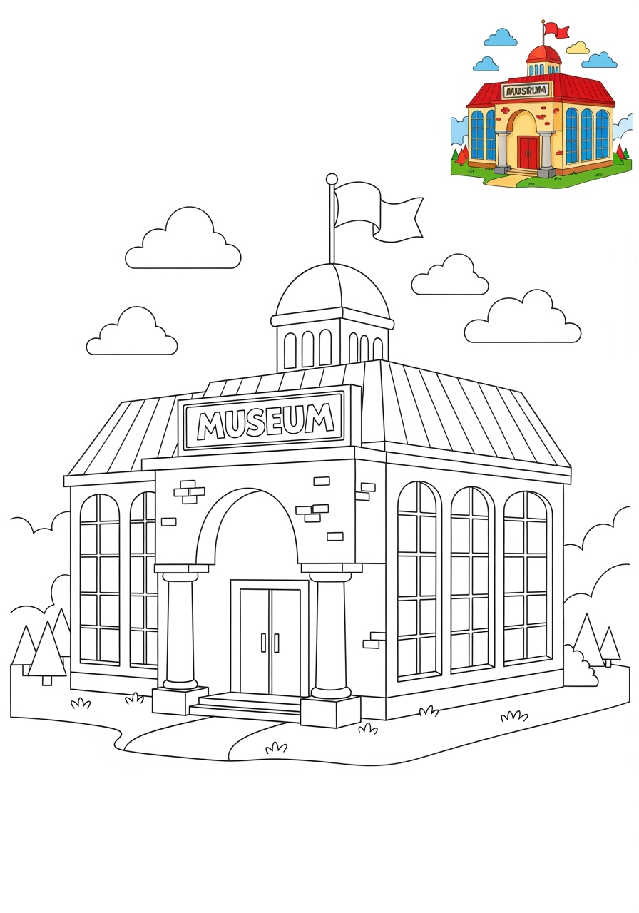 medium buildings and places Community Buildings museum kids coloring page 1