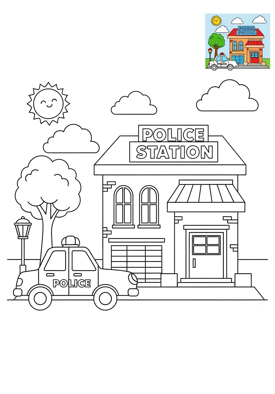 medium buildings and places Community Buildings police station kids coloring page 0