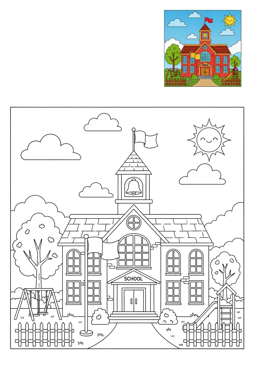 medium buildings and places Community Buildings school kids coloring page 0