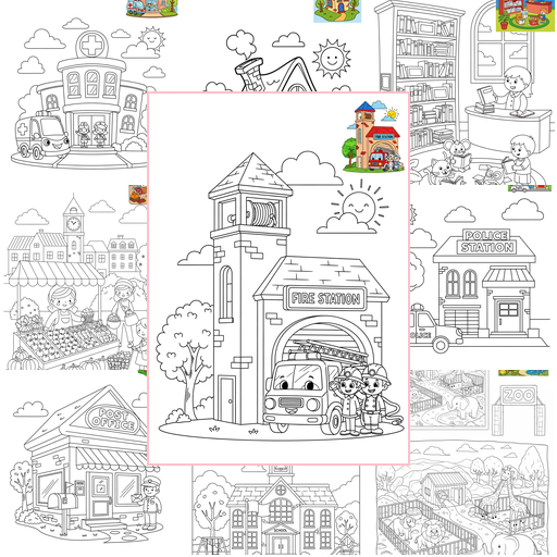 Medium Buildings and Places Community Buildings Coloring Sheets Collections Thumbnail