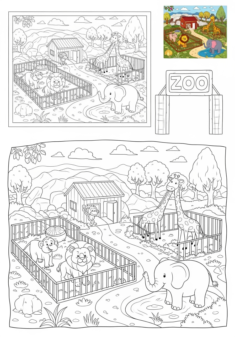 medium buildings and places Community Buildings zoo kids coloring page 0