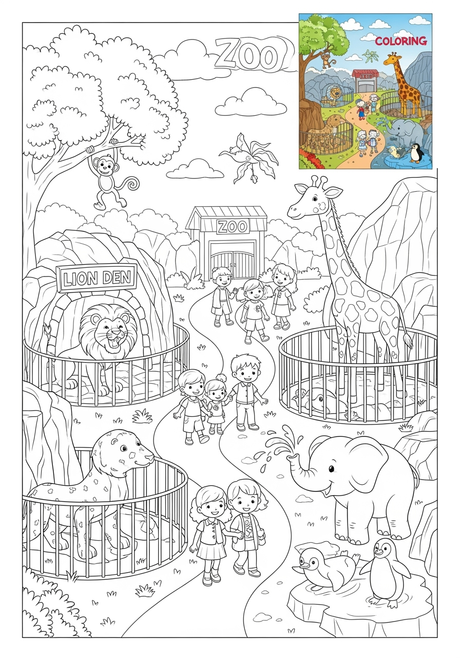 medium buildings and places Community Buildings zoo kids coloring page 1