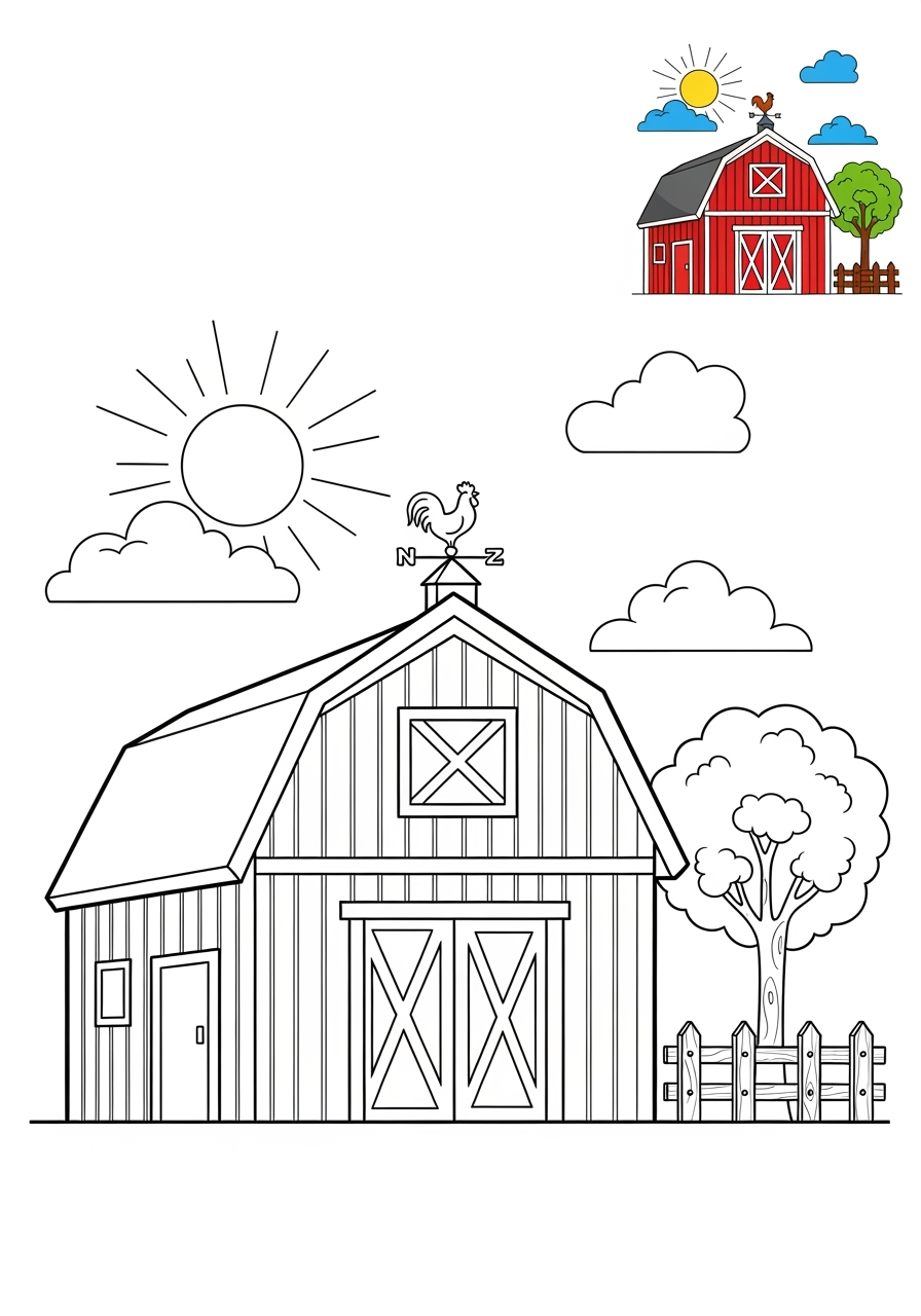 medium buildings and places Landmarks barn kids coloring page 0