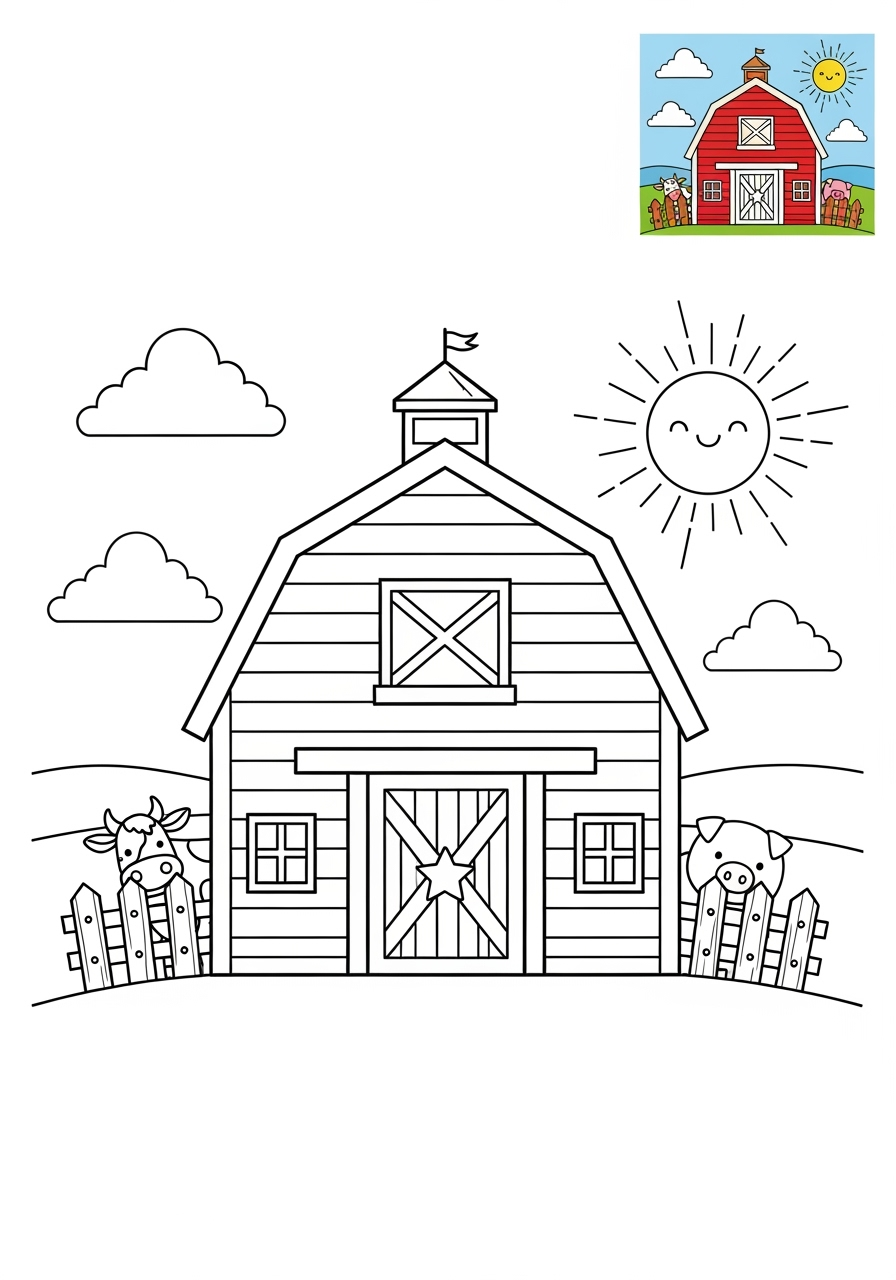 medium buildings and places Landmarks barn kids coloring page 1