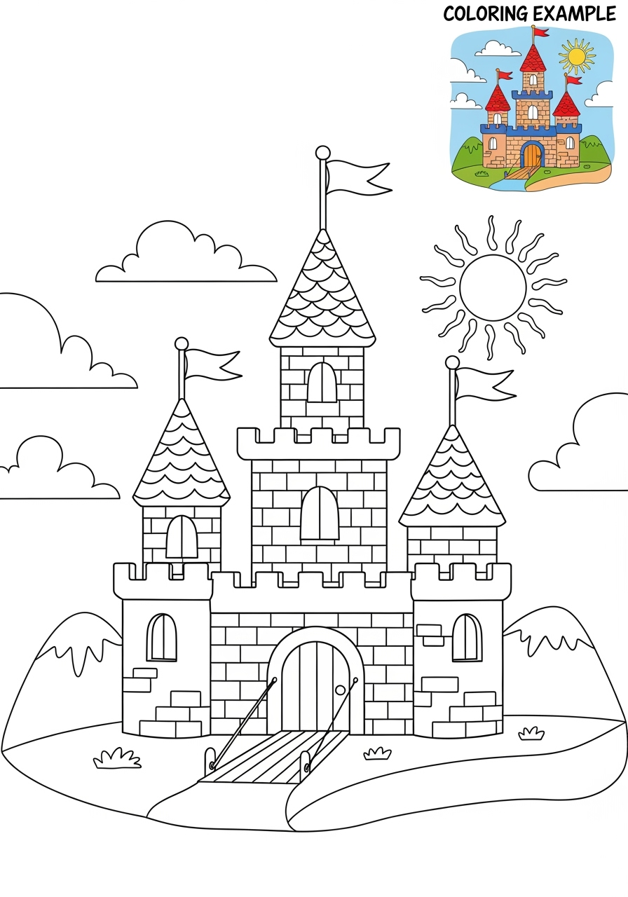 medium buildings and places Landmarks castle kids coloring page 0