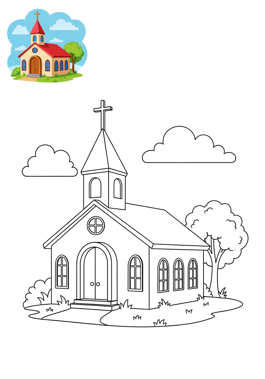 medium buildings and places Landmarks church kids coloring page 0