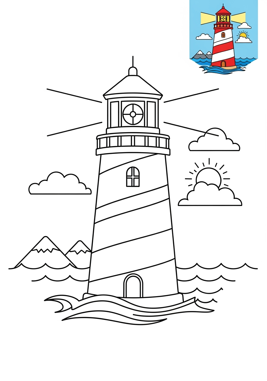 medium buildings and places Landmarks lighthouse kids coloring page 0