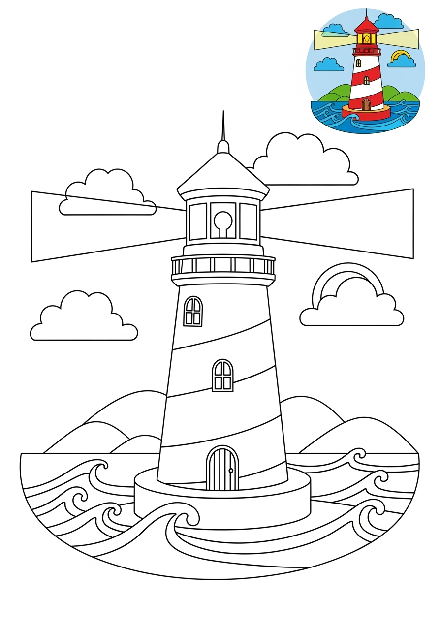 medium buildings and places Landmarks lighthouse kids coloring page 1