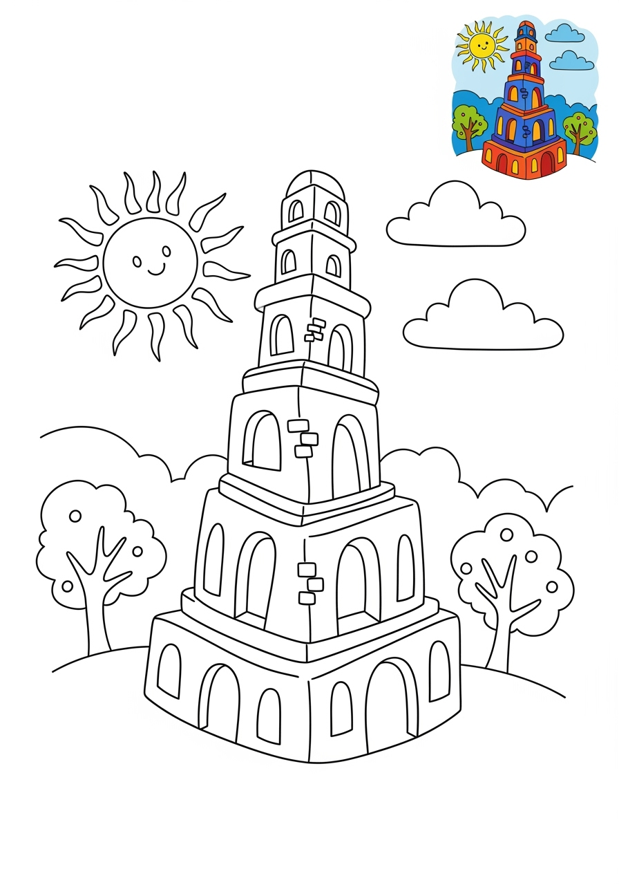 medium buildings and places Landmarks monument kids coloring page 0