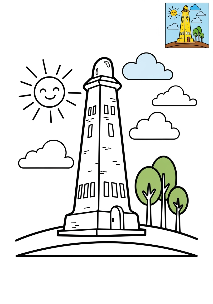 medium buildings and places Landmarks monument kids coloring page 1