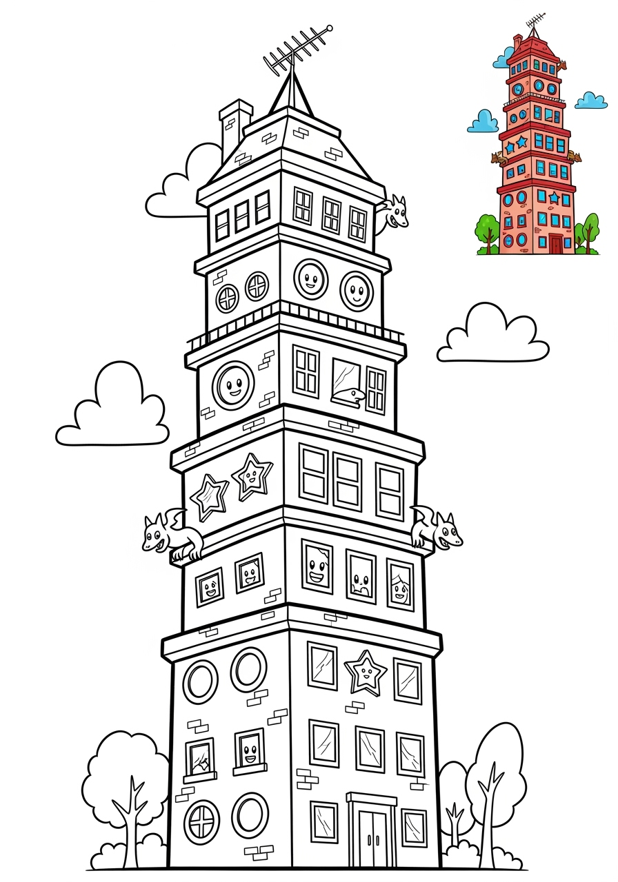 medium buildings and places Landmarks skyscraper kids coloring page 0