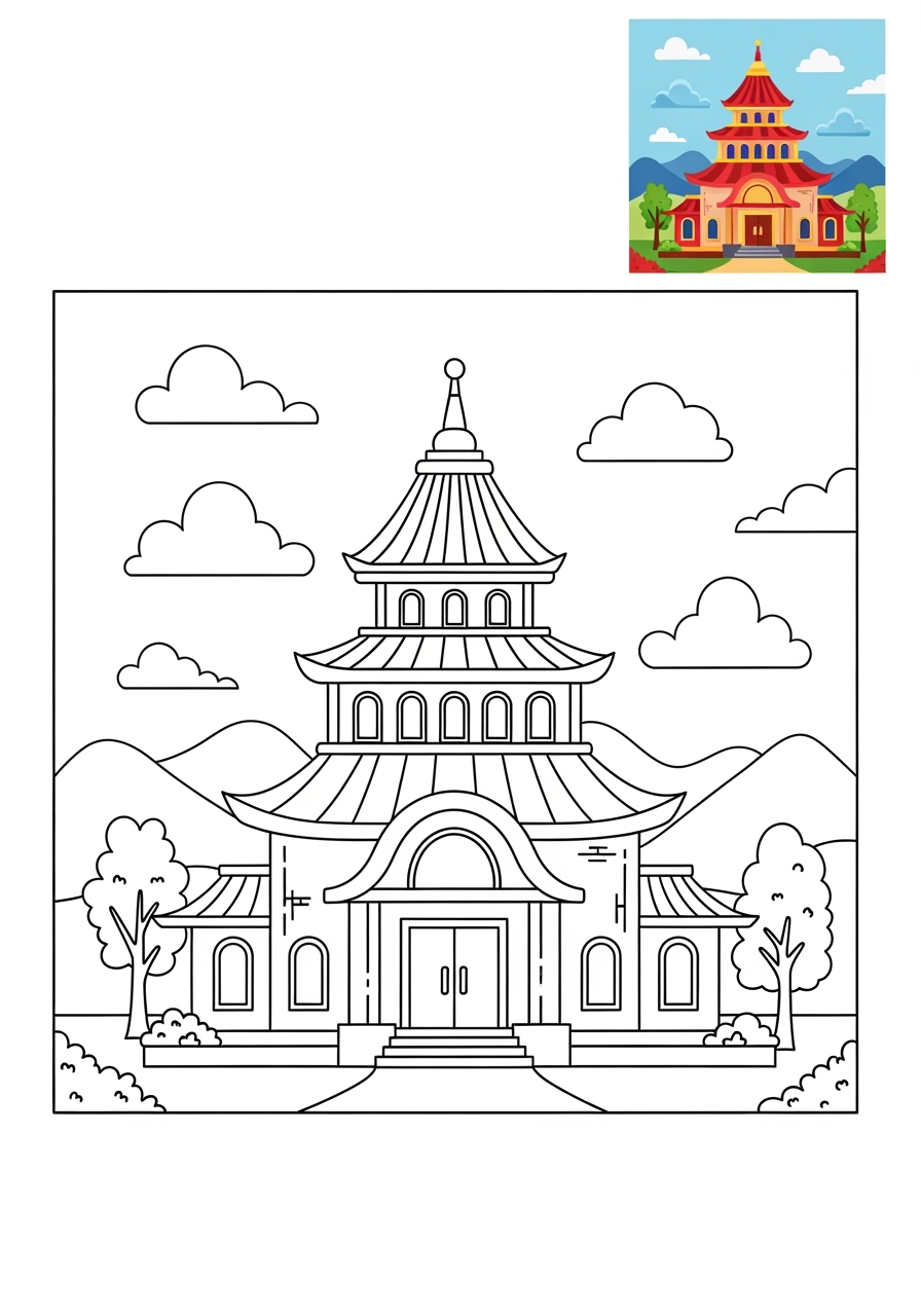 medium buildings and places Landmarks temple kids coloring page 0