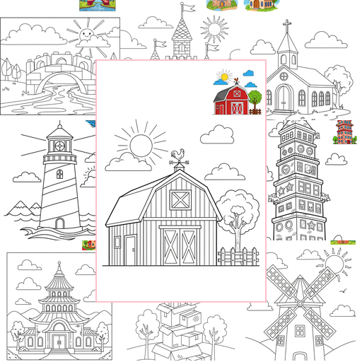 Medium Buildings and Places Landmarks Coloring Sheets Collections Thumbnail