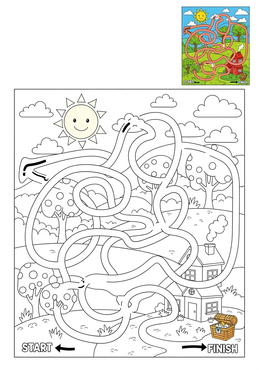 medium buildings and places Play & Fun maze kids coloring page 0