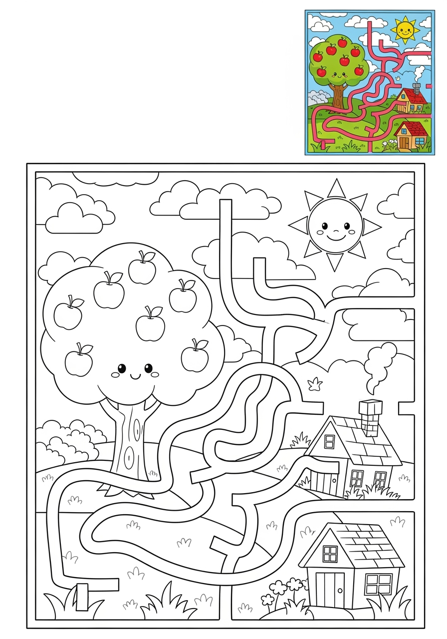 medium buildings and places Play & Fun maze kids coloring page 1