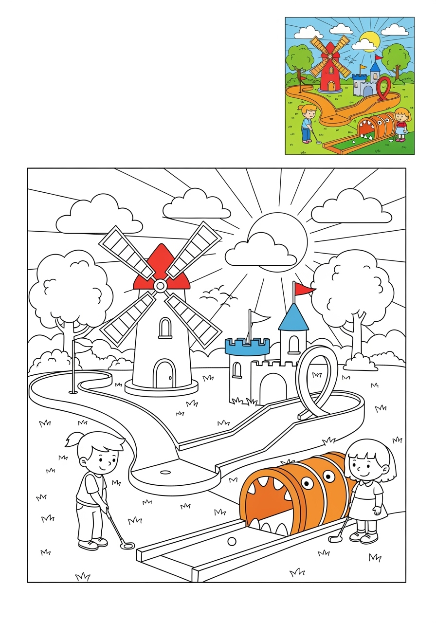 medium buildings and places Play & Fun mini golf kids coloring page 1
