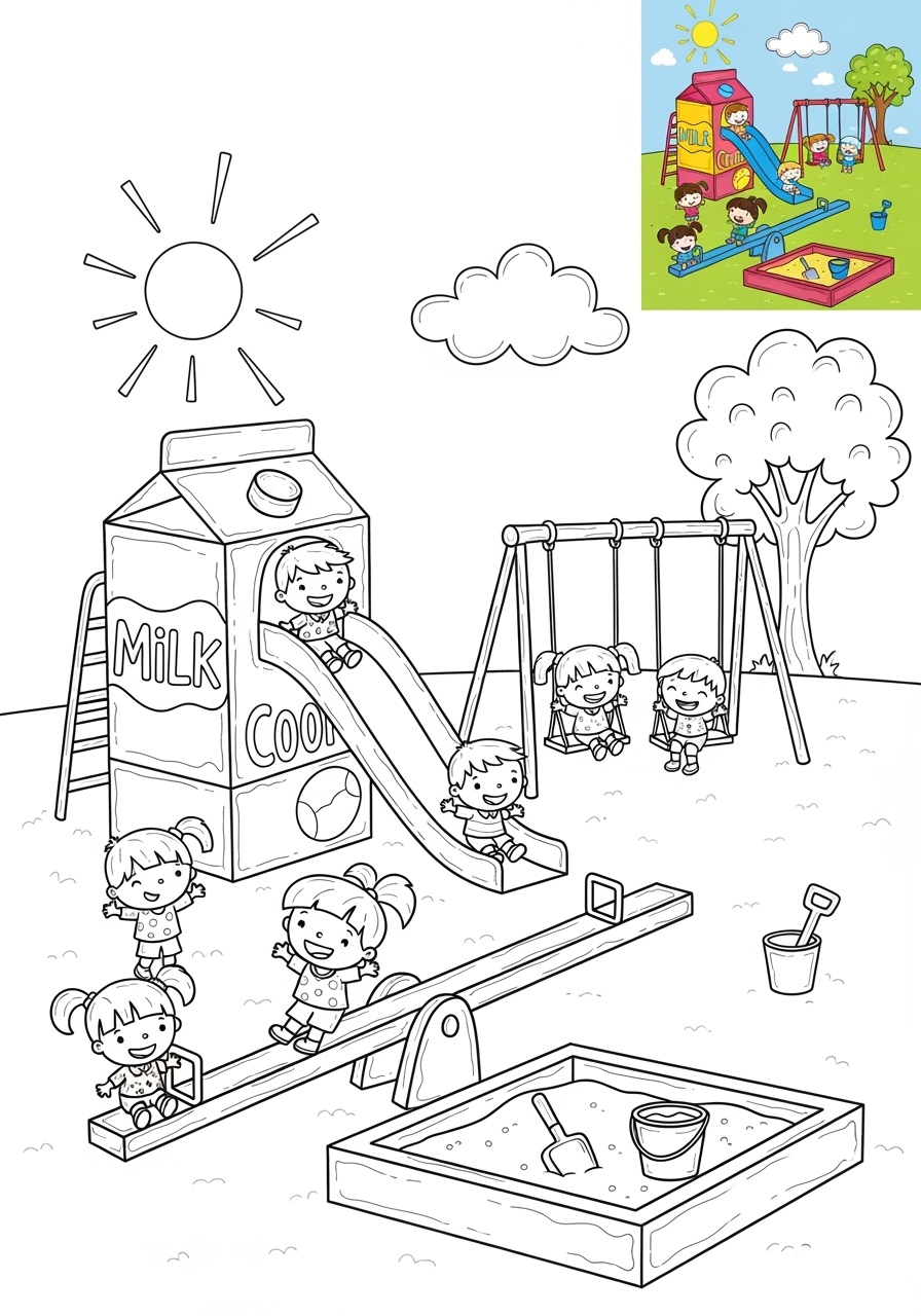 medium buildings and places Play & Fun playground kids coloring page 0