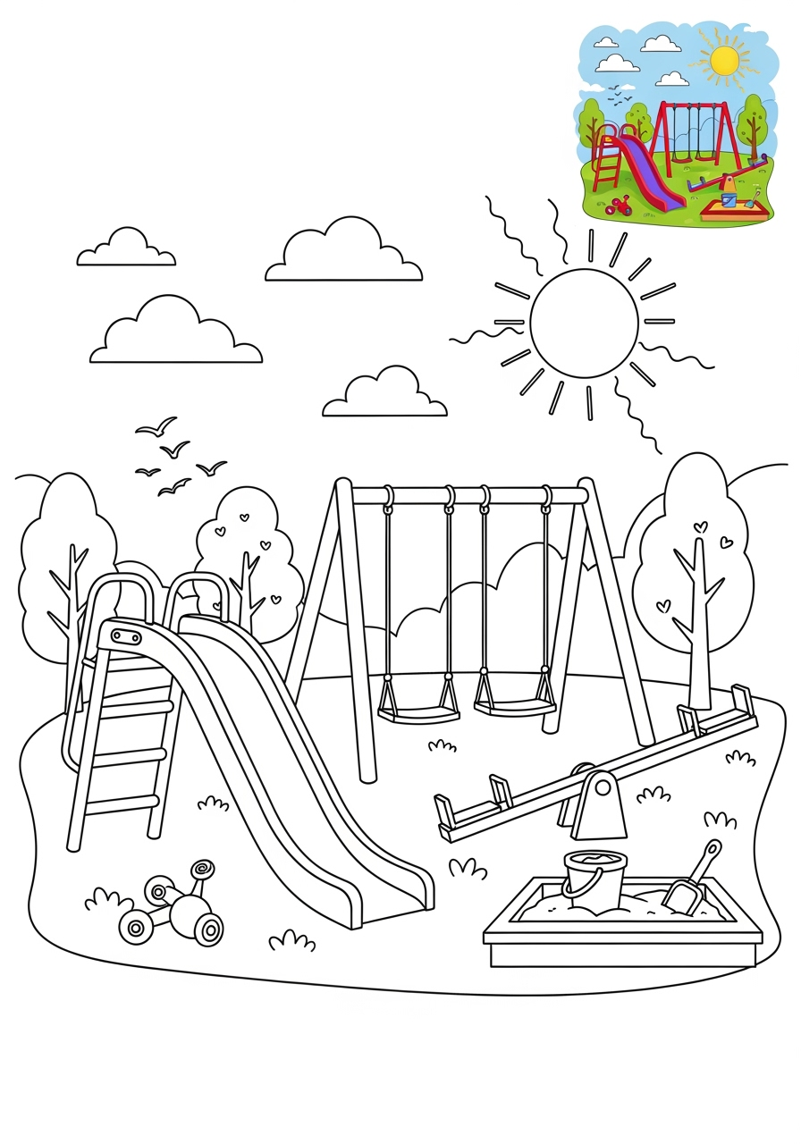medium buildings and places Play & Fun playground kids coloring page 1