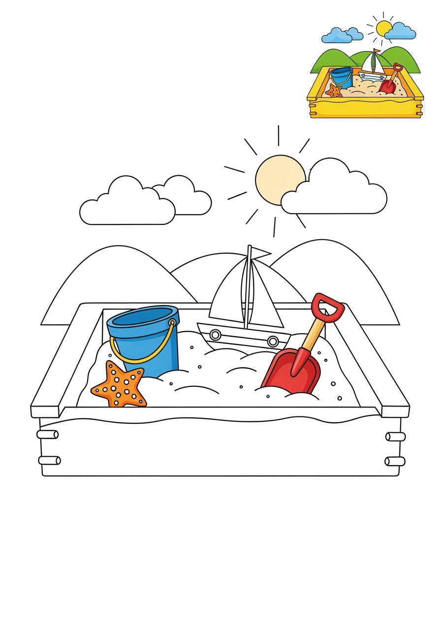 medium buildings and places Play & Fun sandbox kids coloring page 1