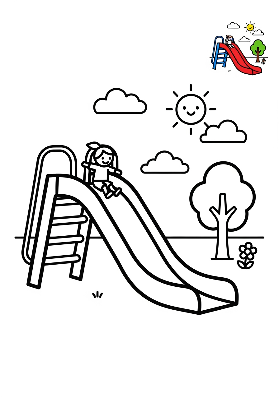 medium buildings and places Play & Fun slide kids coloring page 0