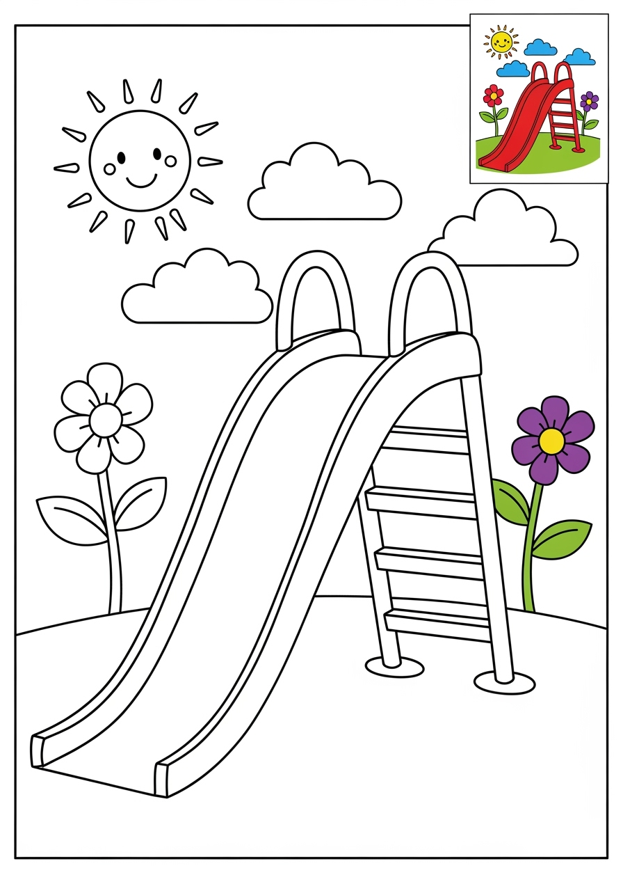 medium buildings and places Play & Fun slide kids coloring page 1