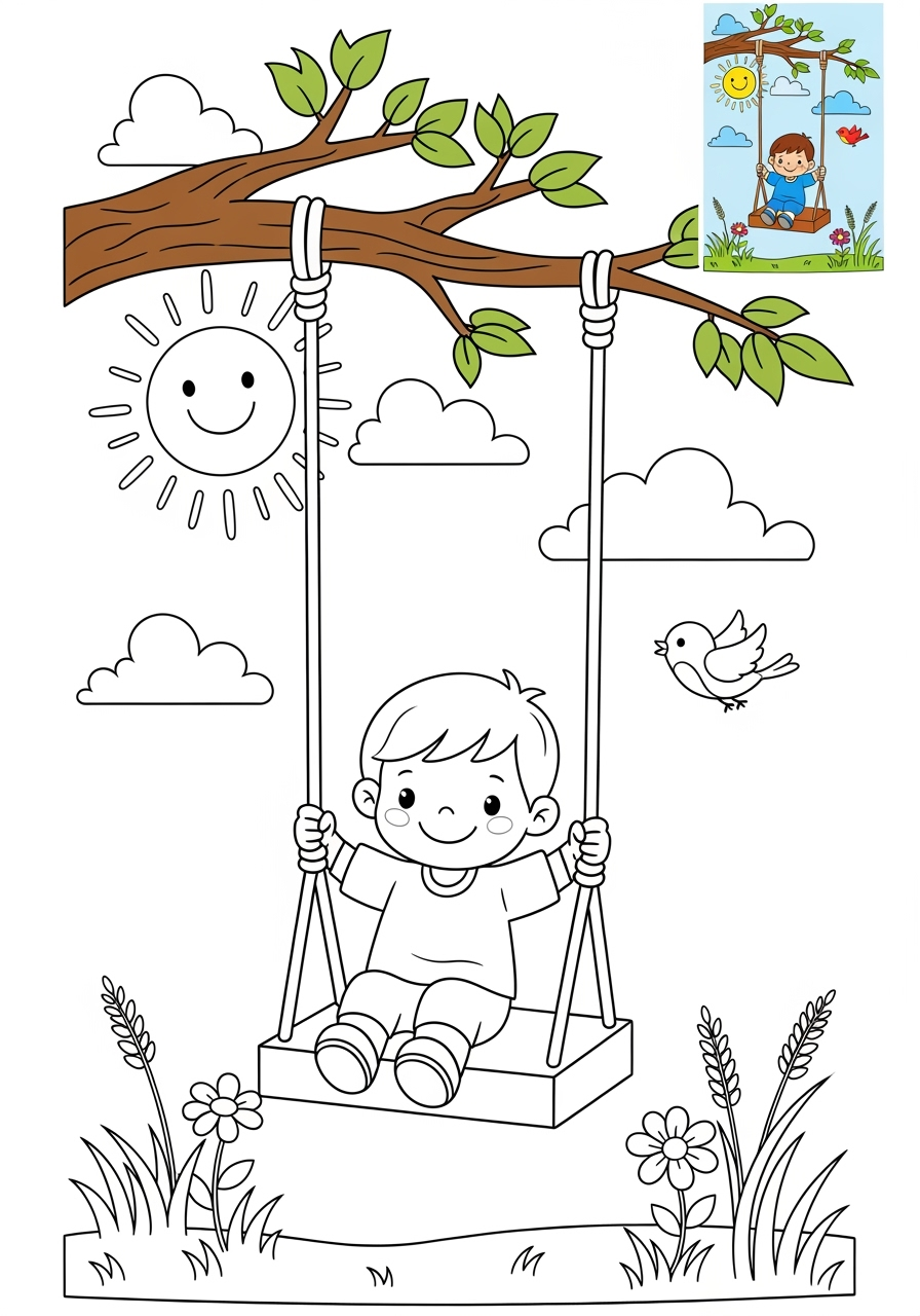 medium buildings and places Play & Fun swing kids coloring page 0