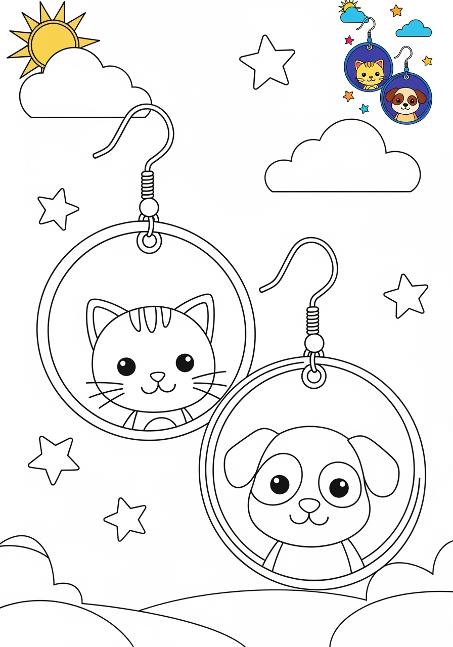 medium clothing and accessories Accessories earrings kids coloring page 0