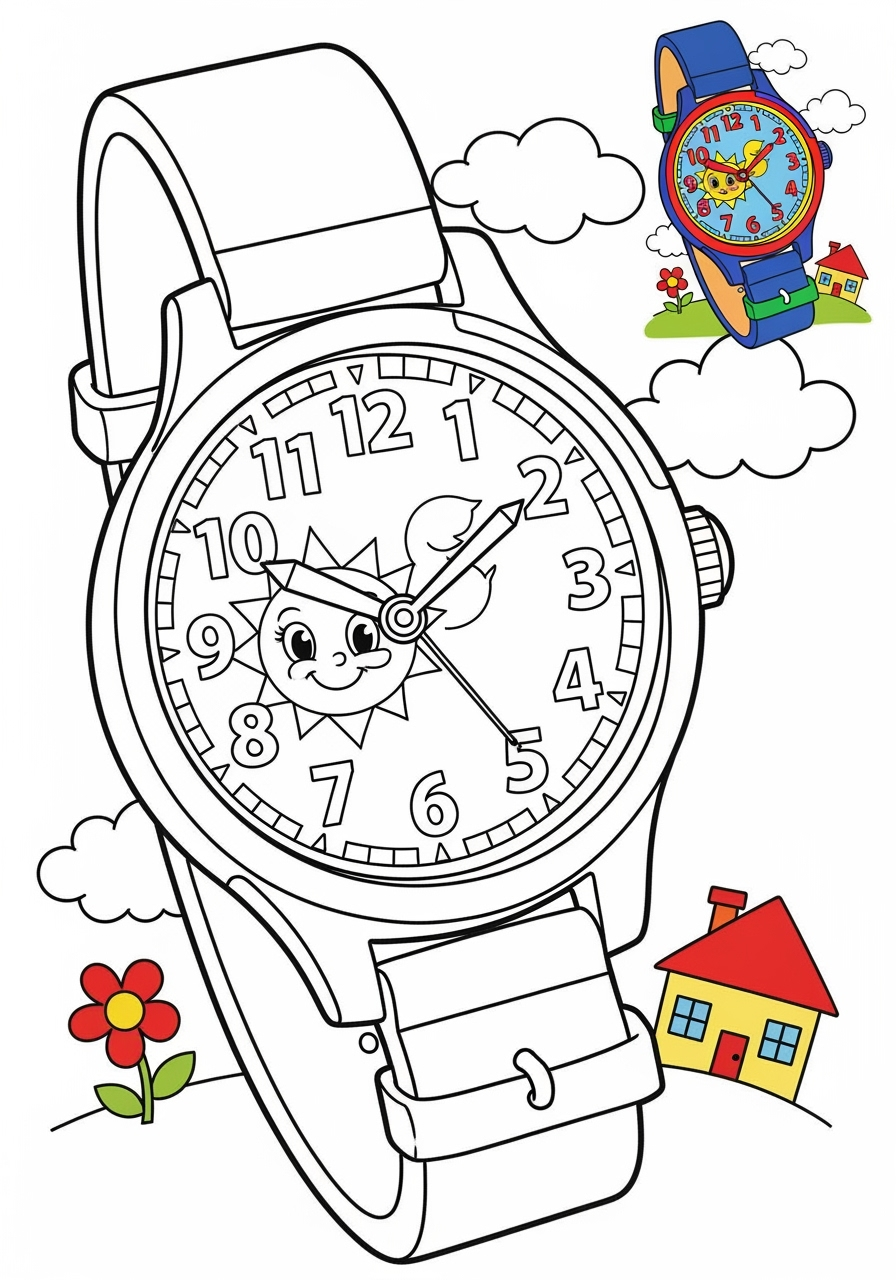 medium clothing and accessories Accessories watch kids coloring page 1