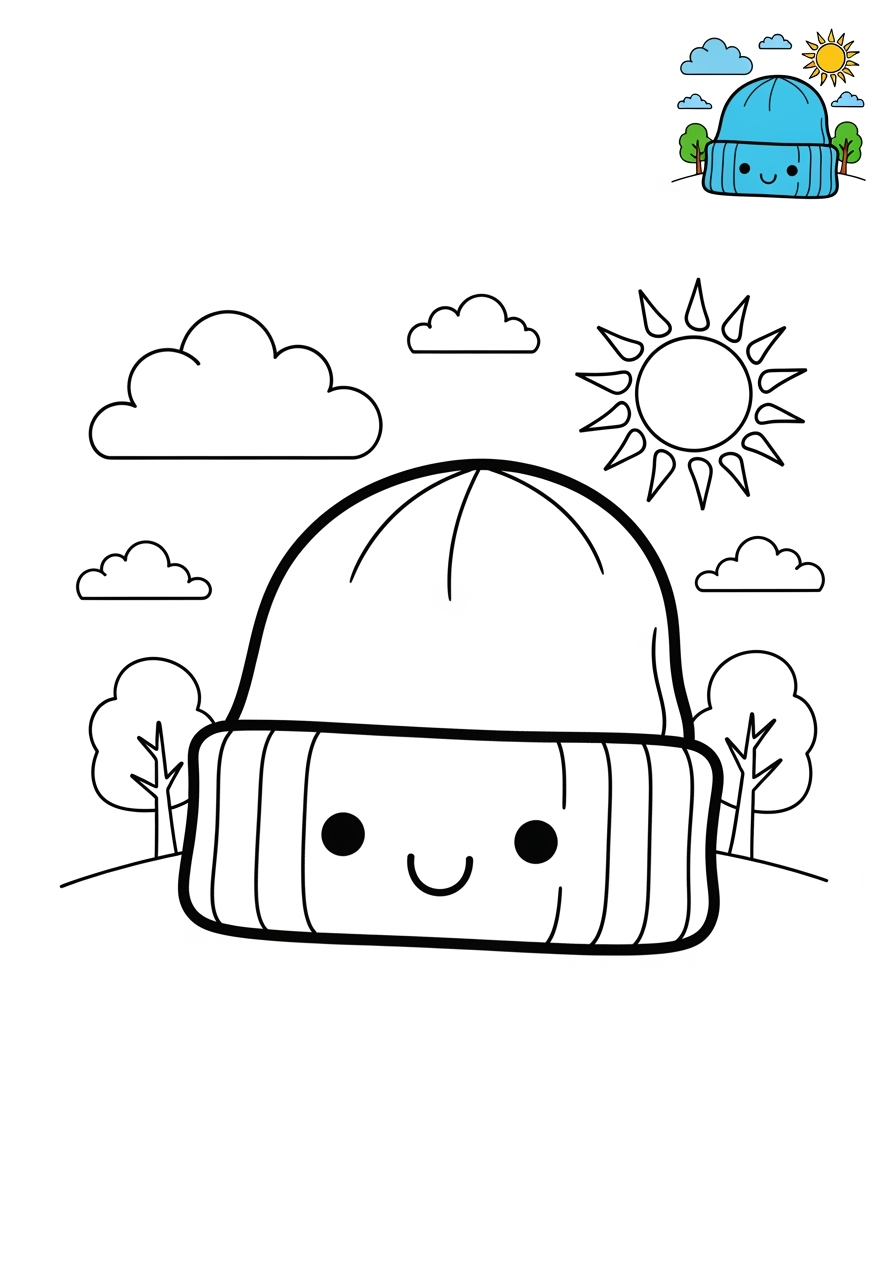 medium clothing and accessories Seasonal Wear beanie kids coloring page 1