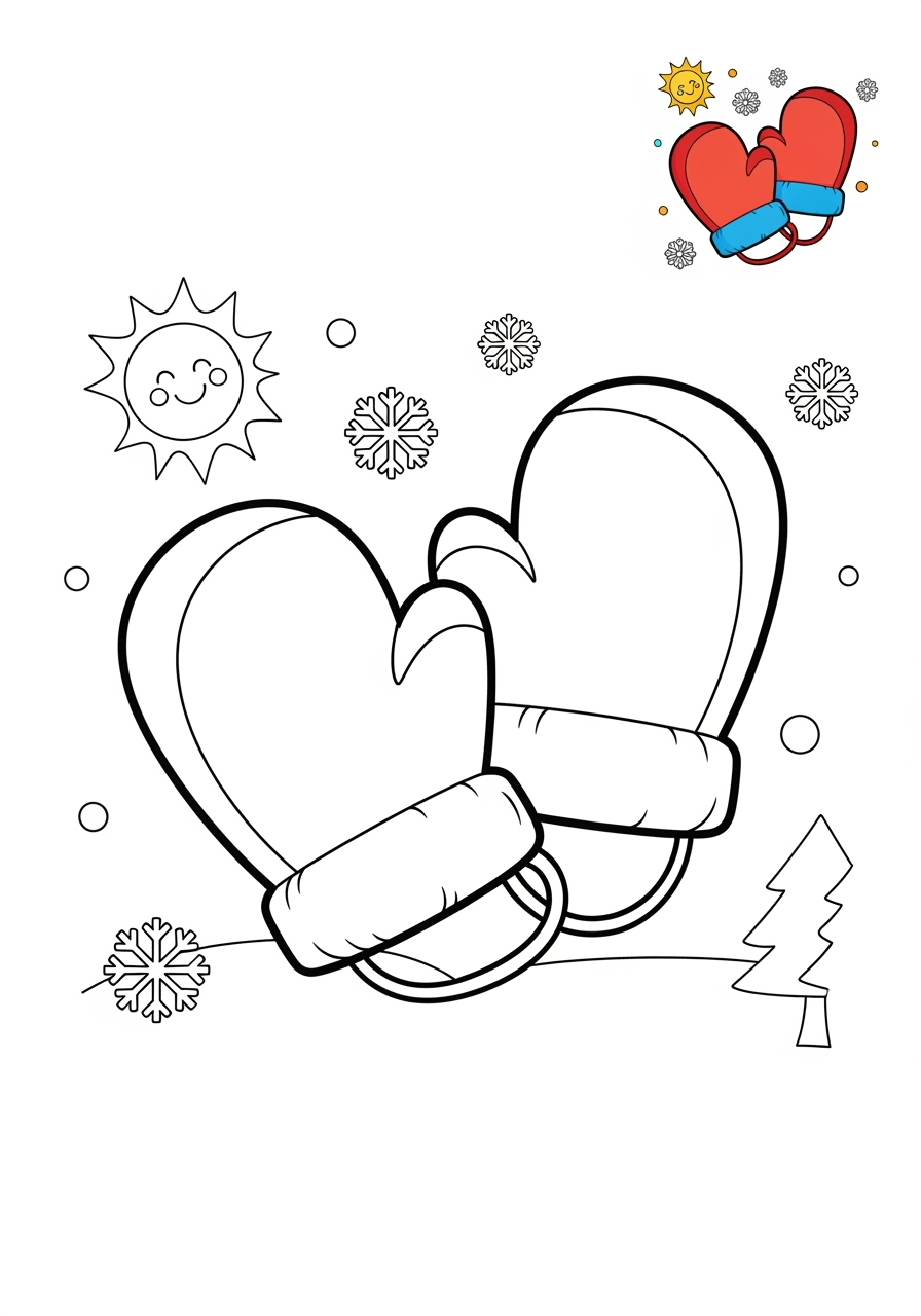 medium clothing and accessories Seasonal Wear mittens kids coloring page 1