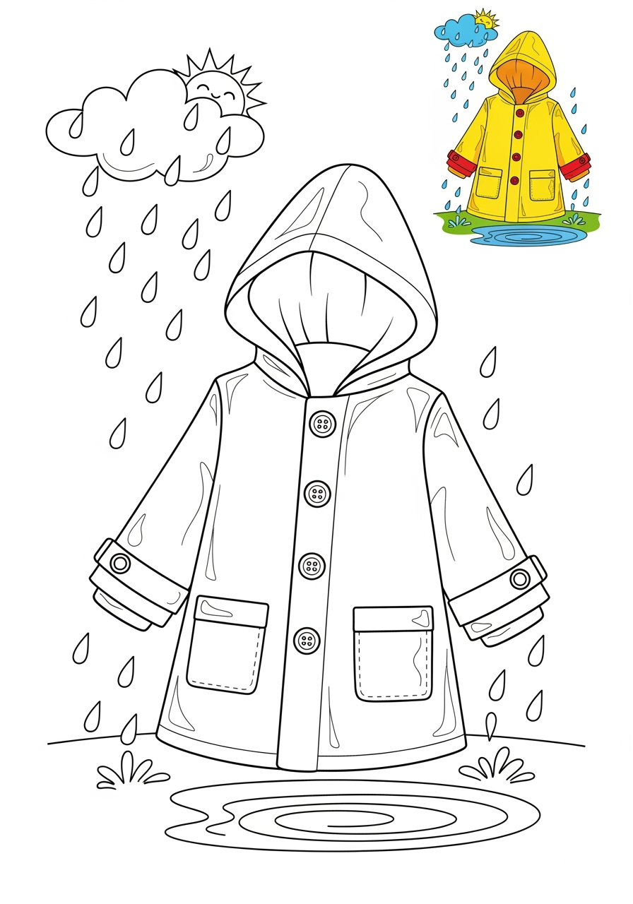medium clothing and accessories Seasonal Wear raincoat kids coloring page 0