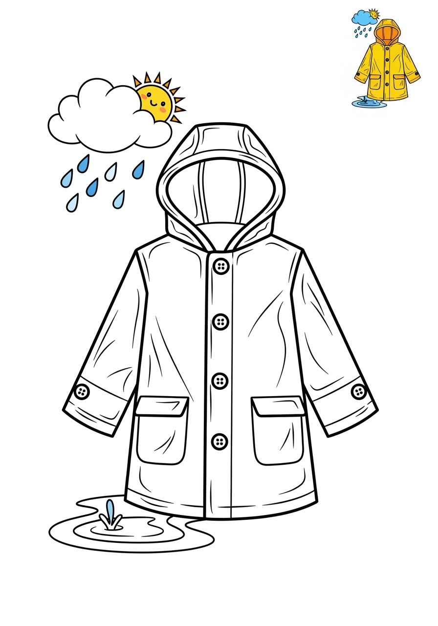 medium clothing and accessories Seasonal Wear raincoat kids coloring page 1
