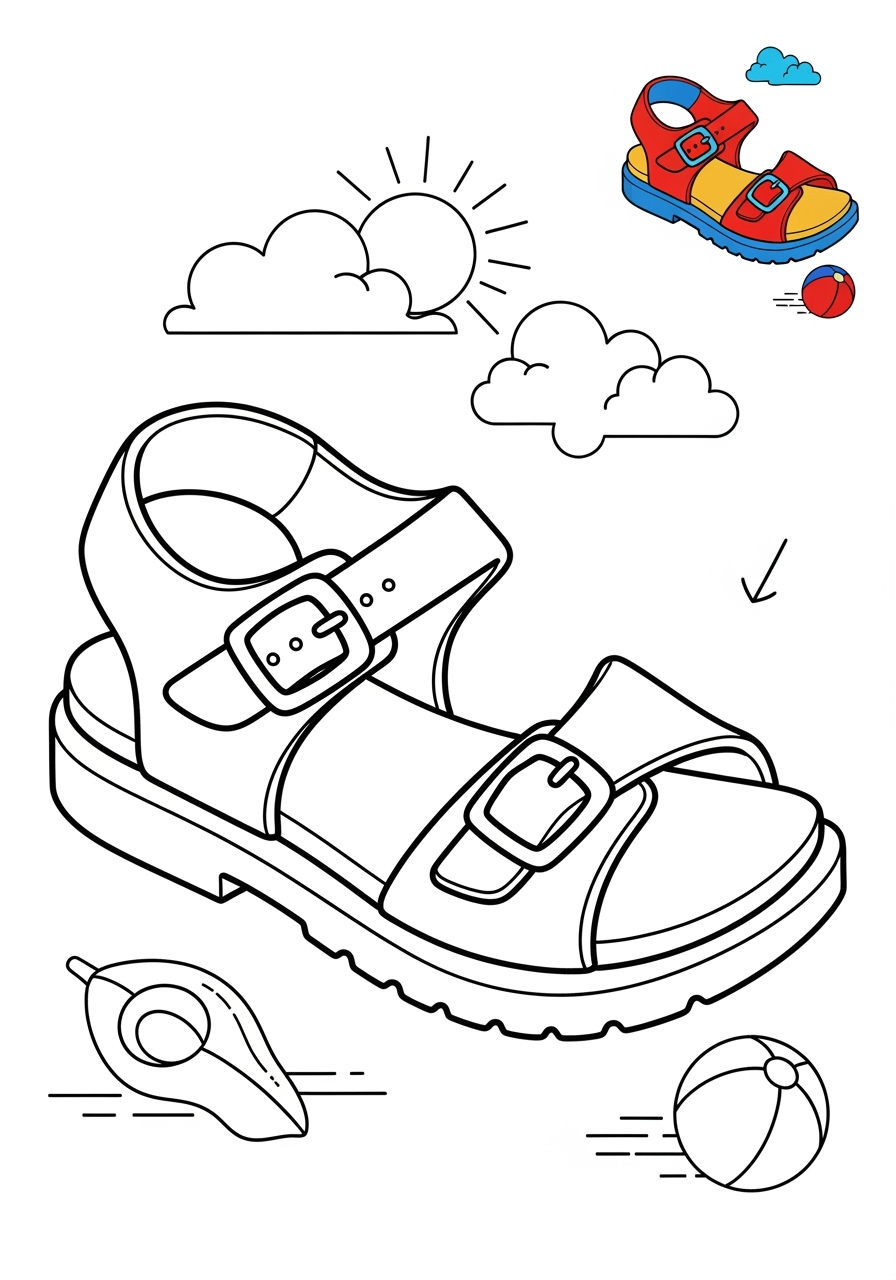 medium clothing and accessories Seasonal Wear sandals kids coloring page 1