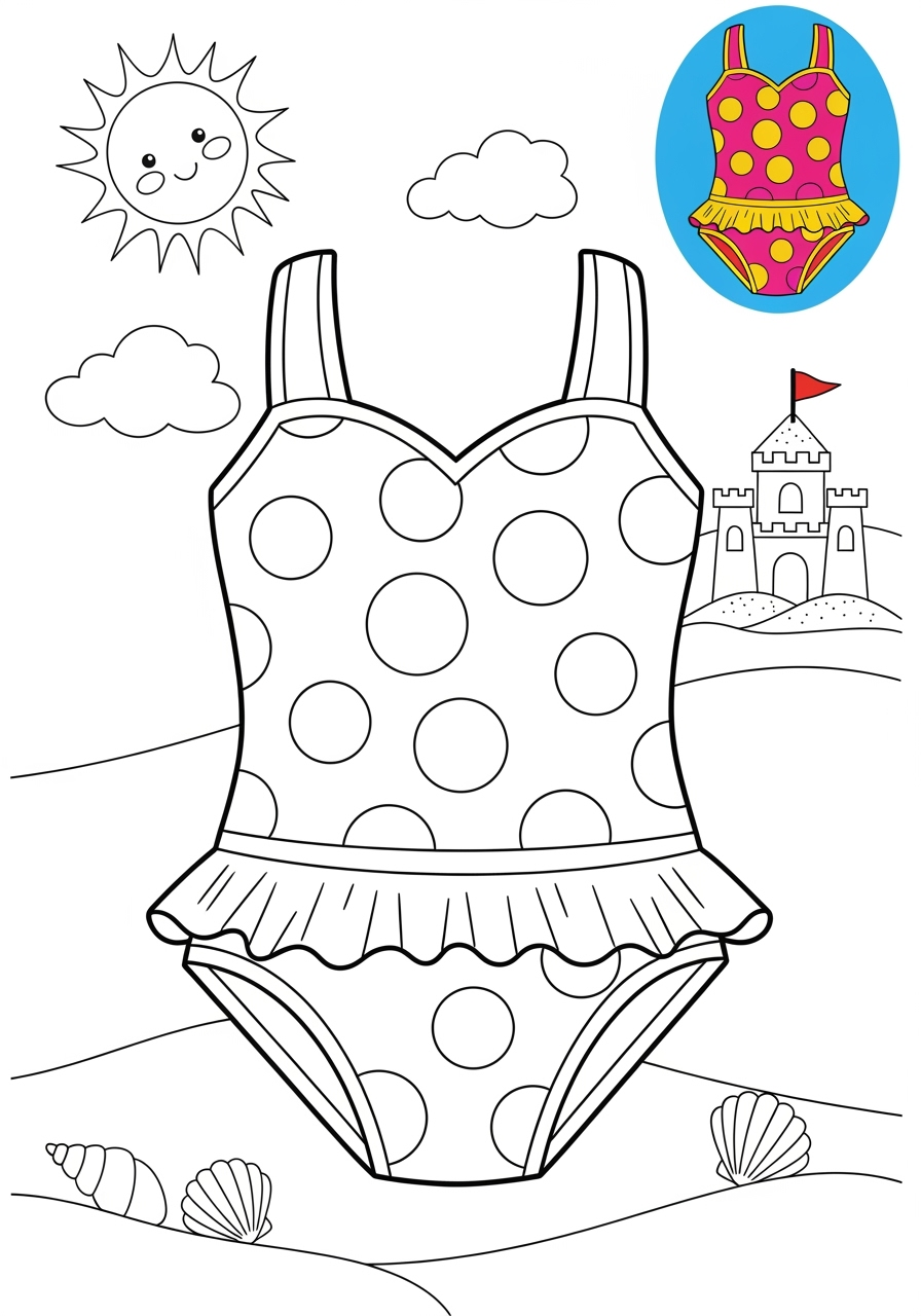 medium clothing and accessories Seasonal Wear swimsuit kids coloring page 1