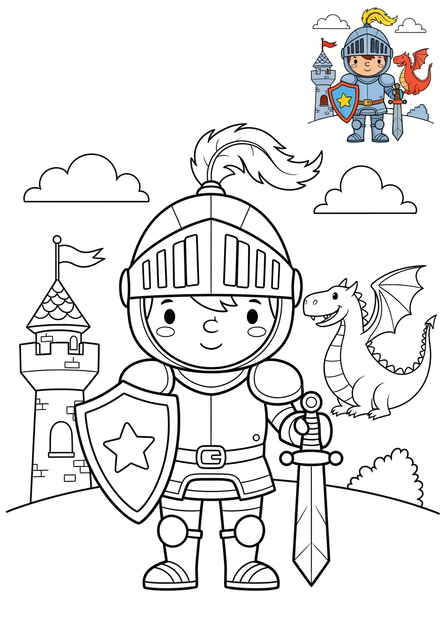 medium fantasy and fairy tales Nhân Vật knight kids coloring page 1