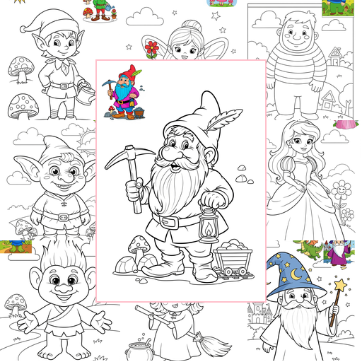 Medium Fantasy and Fairy Tales Characters Coloring Sheets Collections Thumbnail