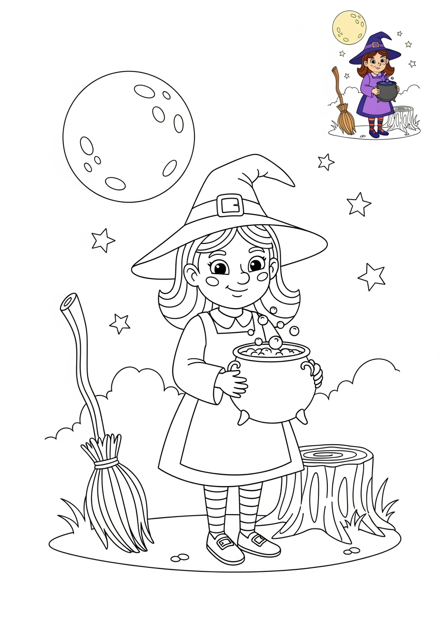 medium fantasy and fairy tales Nhân Vật witch kids coloring page 1
