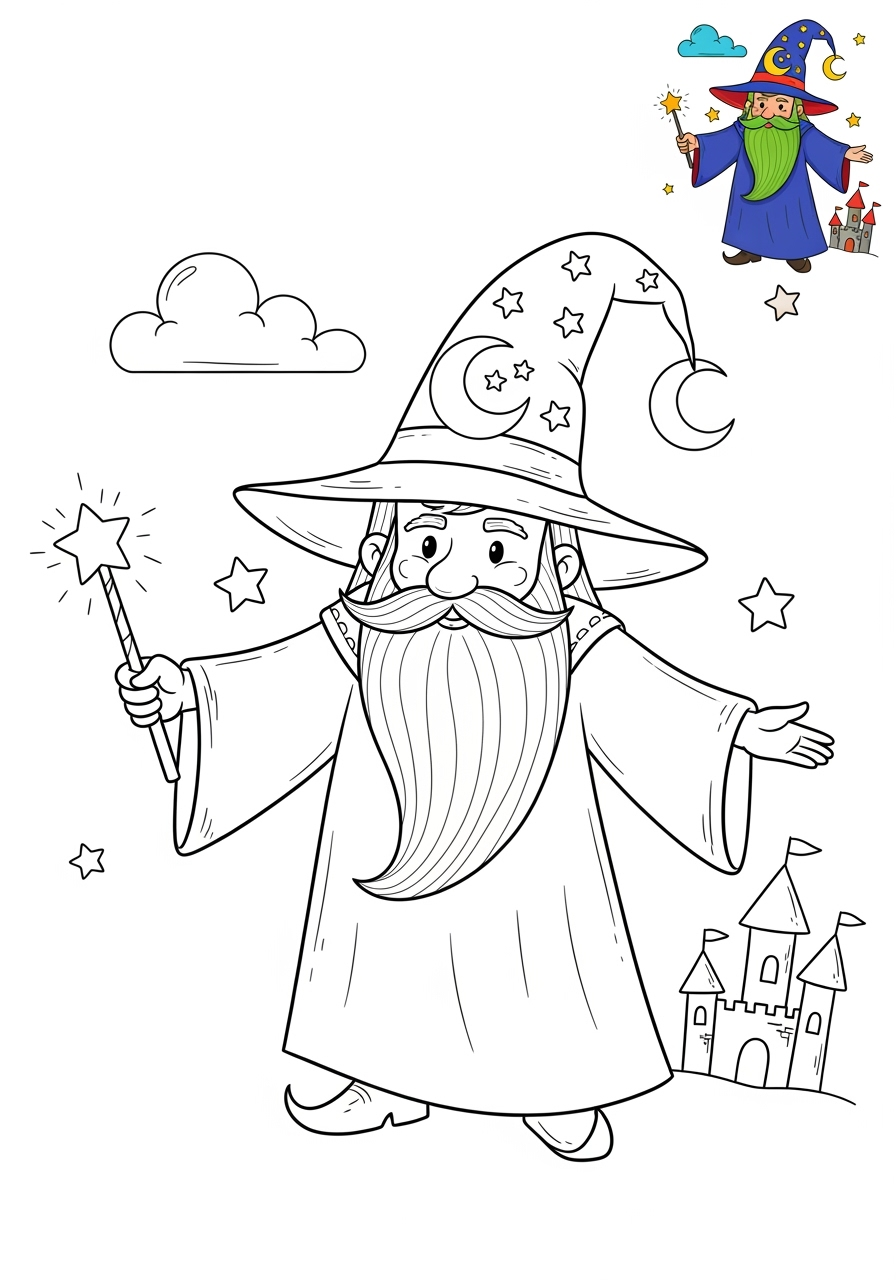 medium fantasy and fairy tales Nhân Vật wizard kids coloring page 1