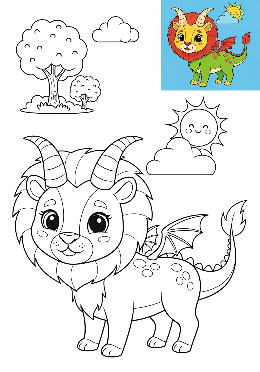 medium fantasy and fairy tales Creatures chimera kids coloring page 0
