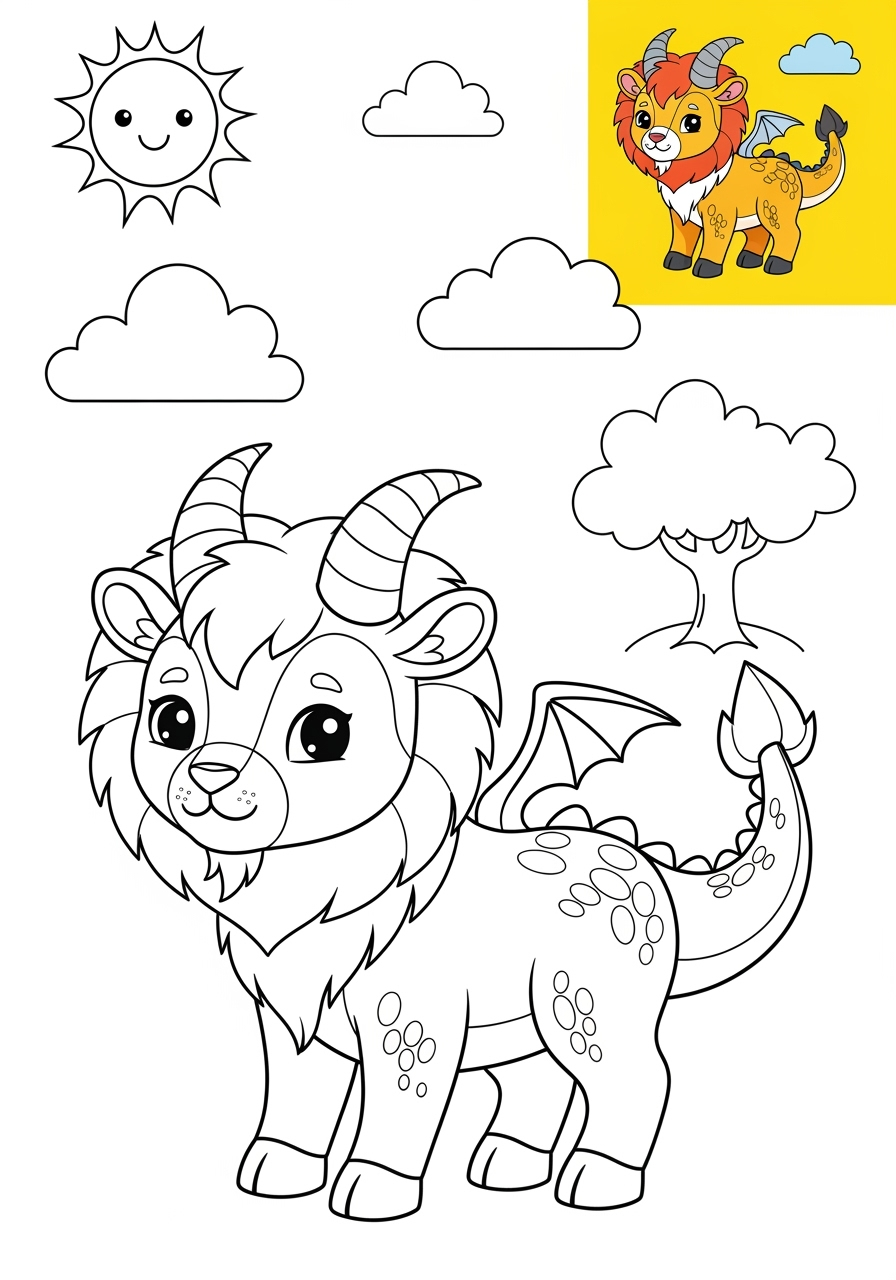 medium fantasy and fairy tales Creatures chimera kids coloring page 1