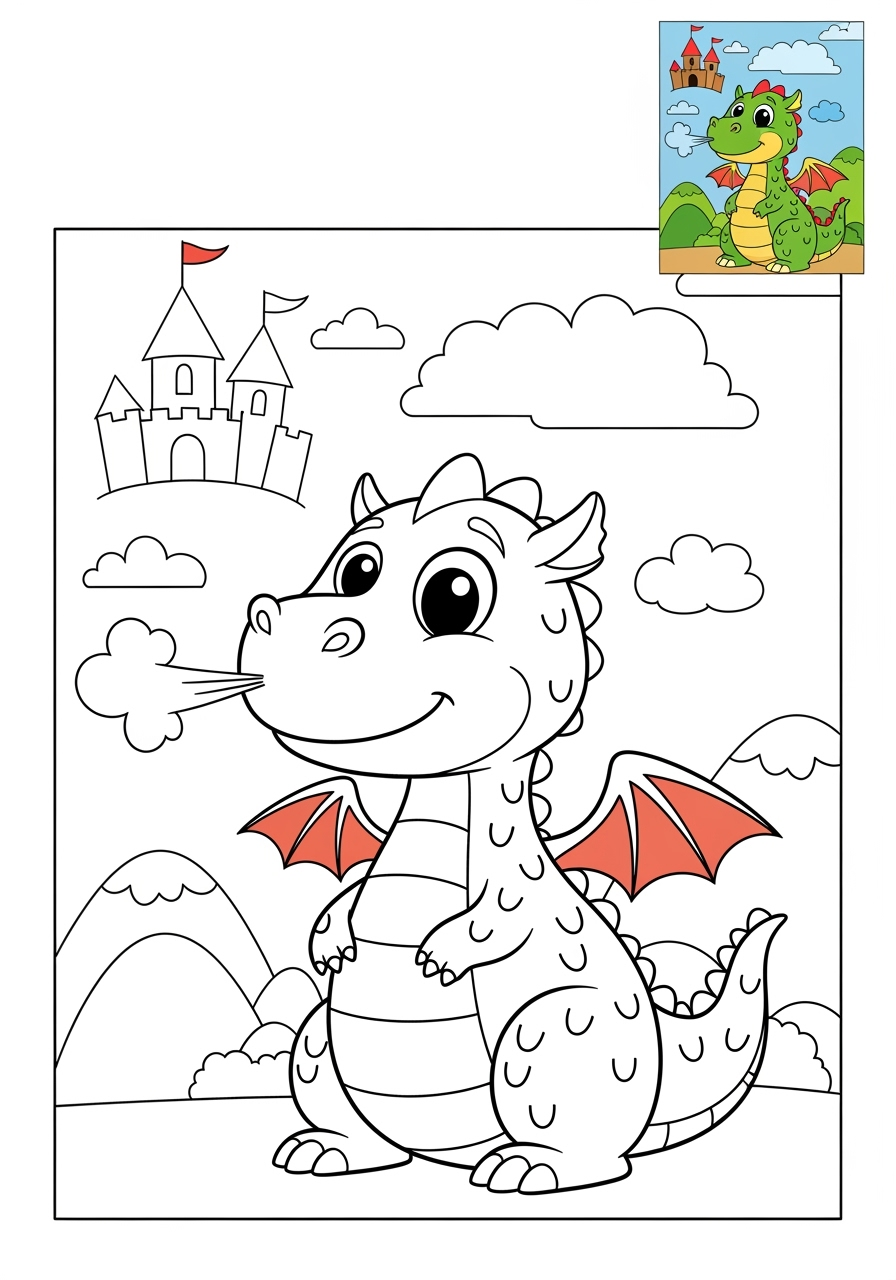 medium fantasy and fairy tales Creatures dragon kids coloring page 1