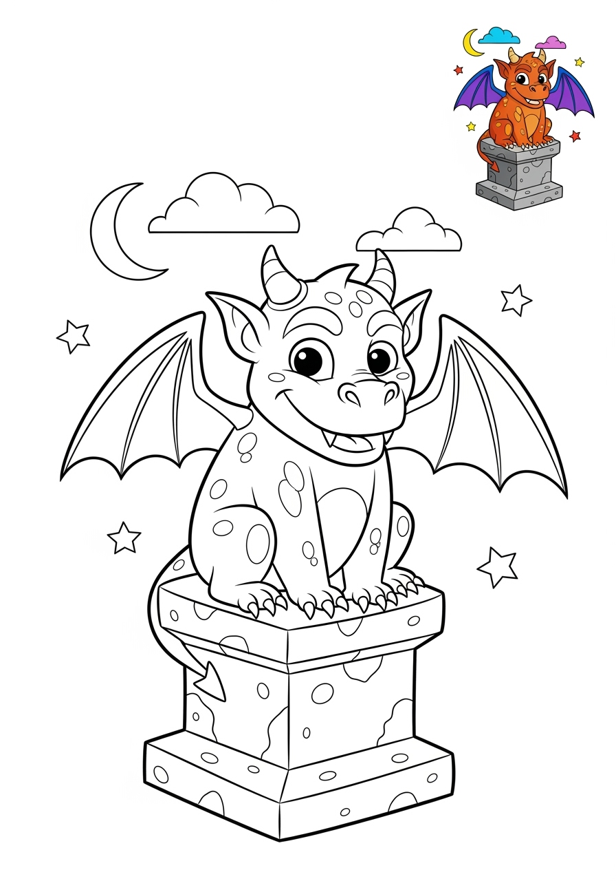 medium fantasy and fairy tales Creatures gargoyle kids coloring page 1