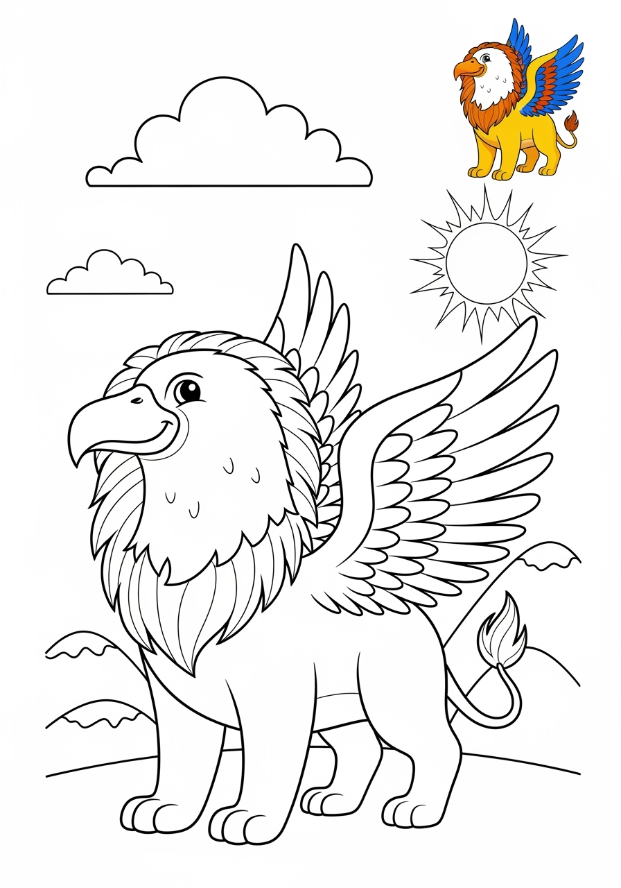 medium fantasy and fairy tales Creatures griffin kids coloring page 1
