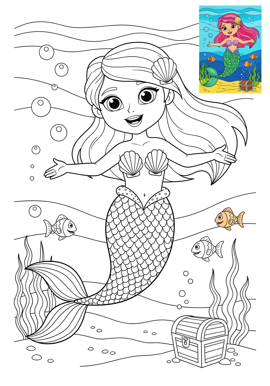 medium fantasy and fairy tales Creatures mermaid kids coloring page 0