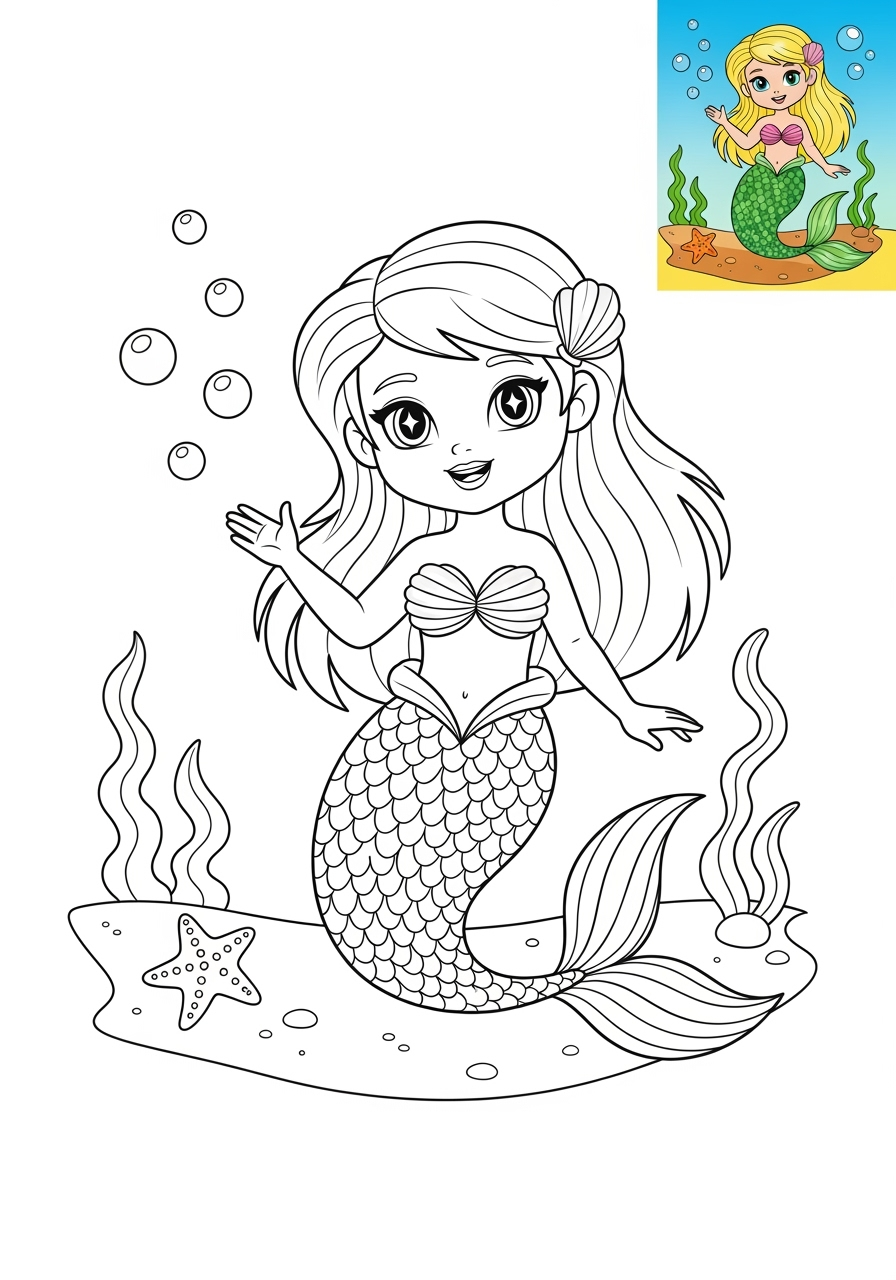 medium fantasy and fairy tales Creatures mermaid kids coloring page 1