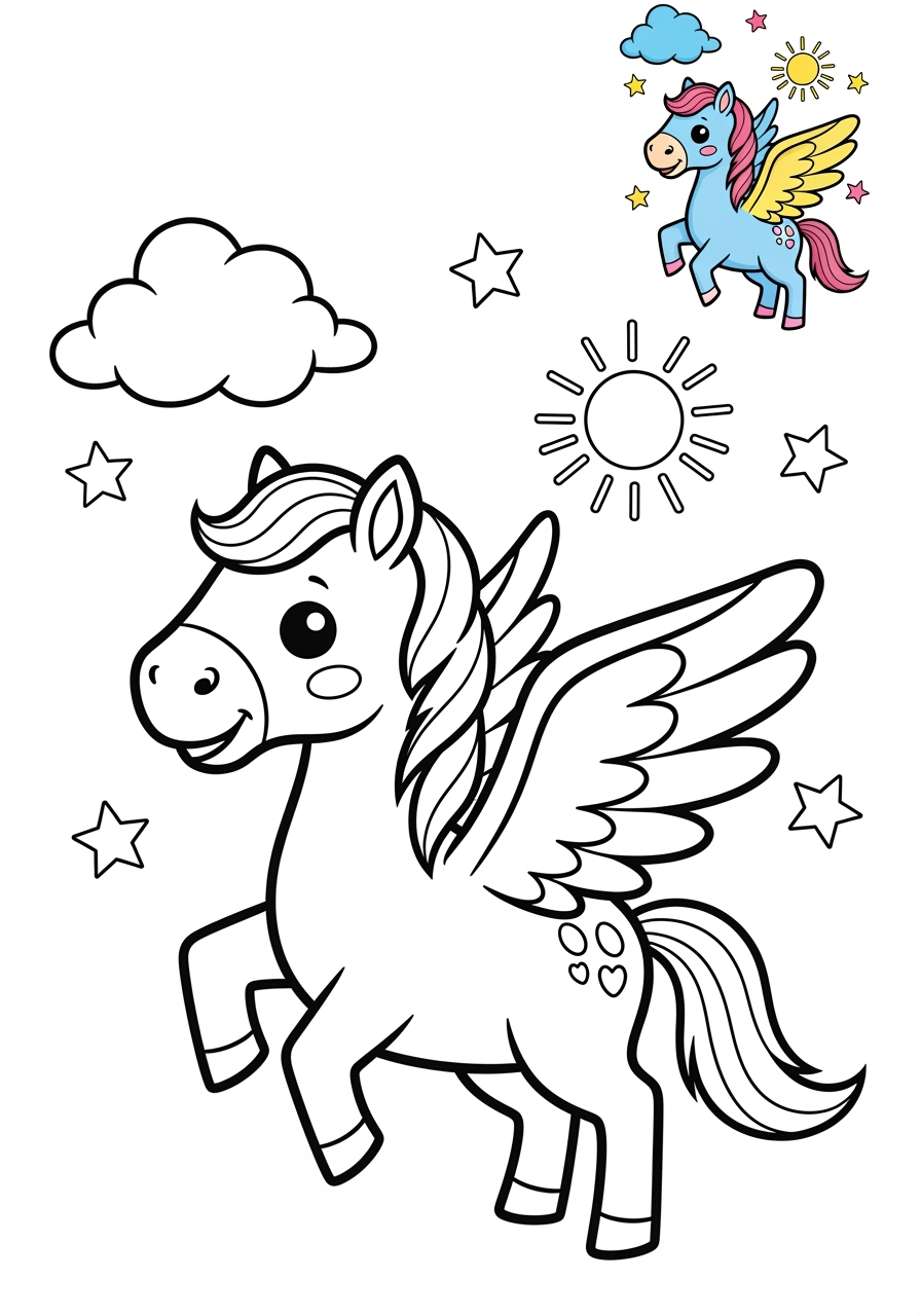 medium fantasy and fairy tales Creatures pegasus kids coloring page 0