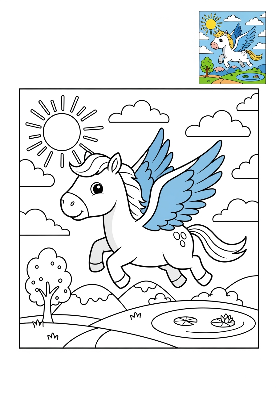 medium fantasy and fairy tales Creatures pegasus kids coloring page 1