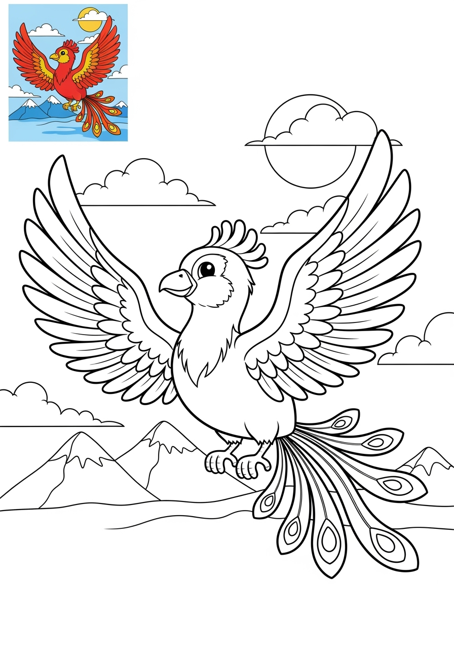 medium fantasy and fairy tales Creatures phoenix kids coloring page 0