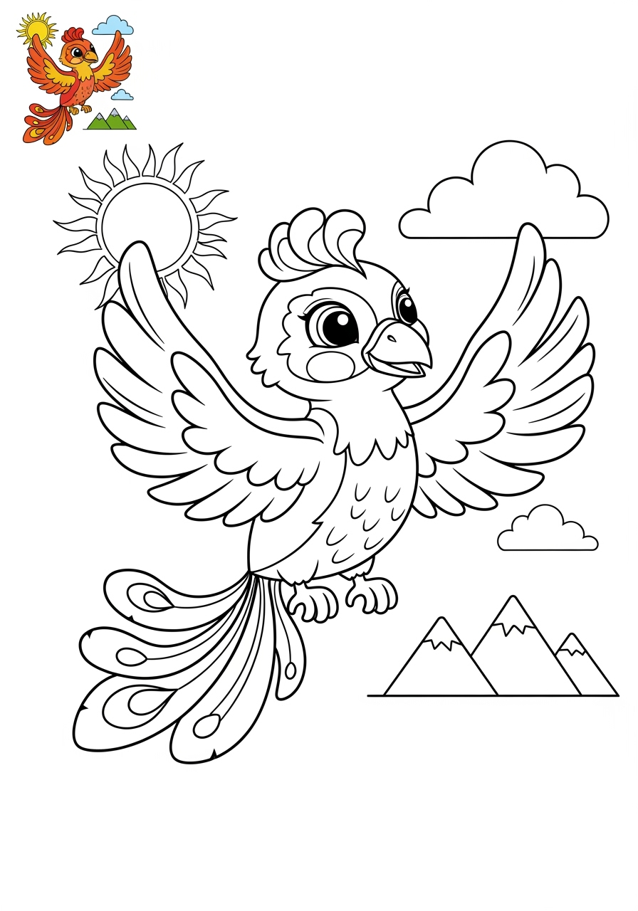 medium fantasy and fairy tales Creatures phoenix kids coloring page 1